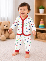 Unisex Baby Cotton Blend Front Open Top and Pyjama Set for Soft Nightwear Comfort and Easy Regular Dressing