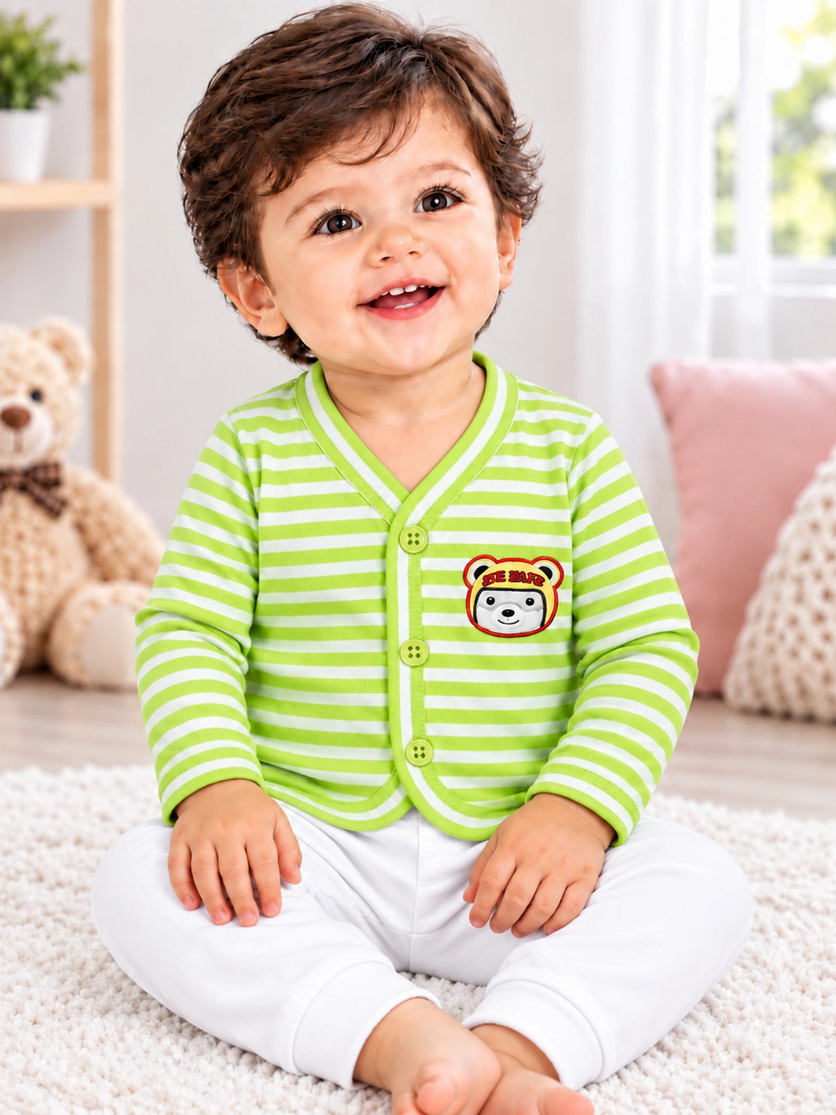 Unisex Baby Front Open Full Sleeves Thermal Top for Warm Winter Innerwear Comfort and Easy Dressing - Pack of 3
