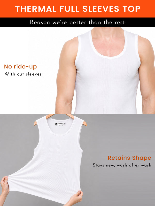 Men Sleeveless Thermal Top with Round Neck Design for Winter Layering, Cold-Weather Comfort and Innerwear Essentials