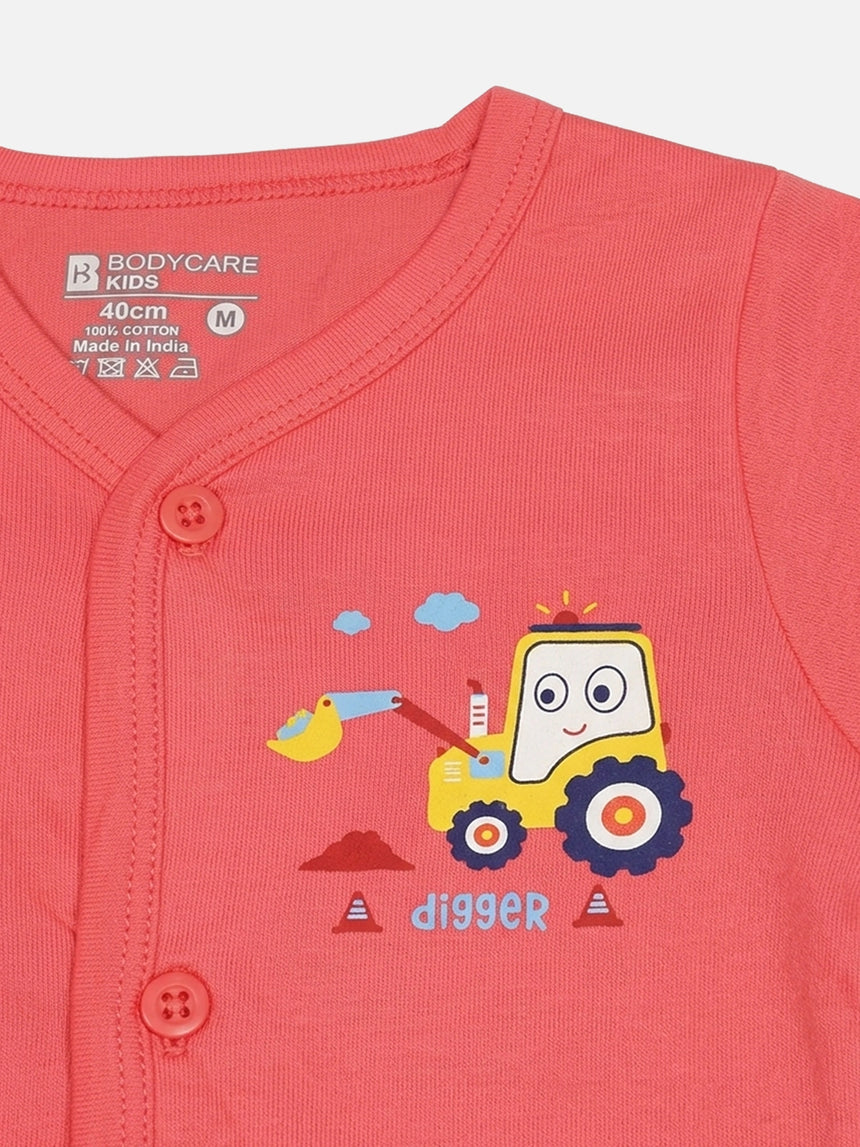 Baby 100% Cotton Front Open Half Sleeves Short Suit Solid