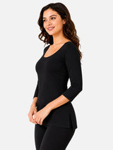 Women Thermal Top with Fur Fleece Inside and Three Quarter Sleeves, High Warmth Winter Innerwear - Pack of 1