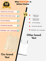 Girls Plain Vest 100% Cotton Sleeveless Innerwear Camisole and U-Neck Styling for Lightweight Comfort - Pack of 3