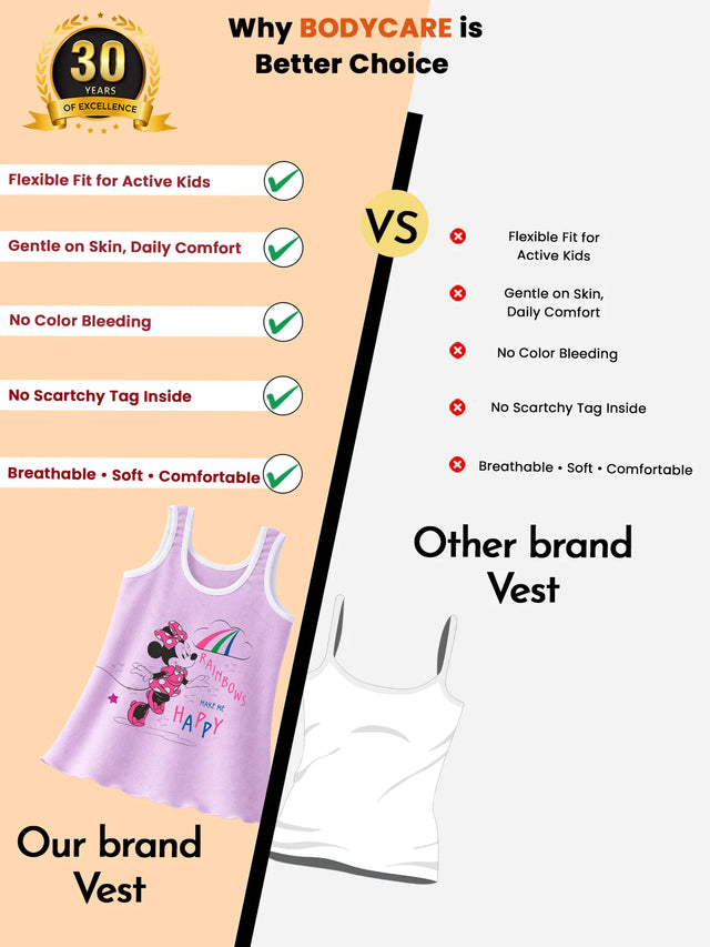 Girls Minnie & Friends Vest Round Neck Sleeveless Pack of 6 - Bodycare