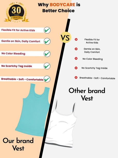 Girls Cotton Rib Vest Round Neck Sleeveless Pack of 6