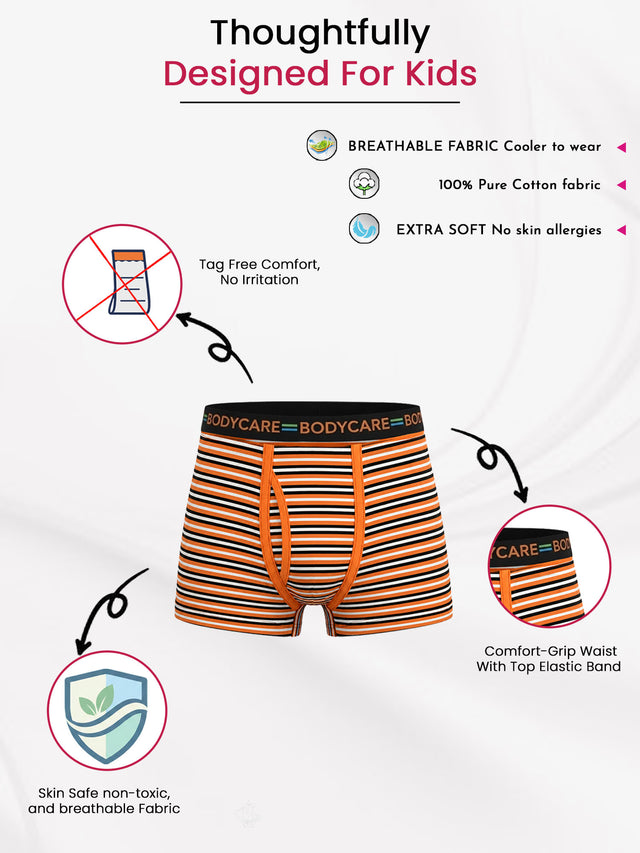Boys Cotton Solid Innerwear Trunks with Top Elastic, Soft Breathable Fabric and Comfortable Stretch Fit - Pack of 2