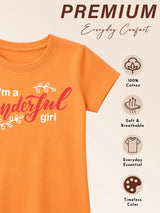 Girls 100% Cotton Typographic Printed Round Neck Half Sleeve T-Shirt for Everyday Casual Wear and Regular Wardrobe Use
