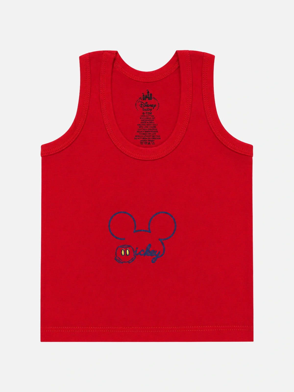 Baby Boys Mickey & Friends Innerwear Vest Cotton Regular Fit Round Neck Sleeveless for Everyday Comfort - Pack of 4