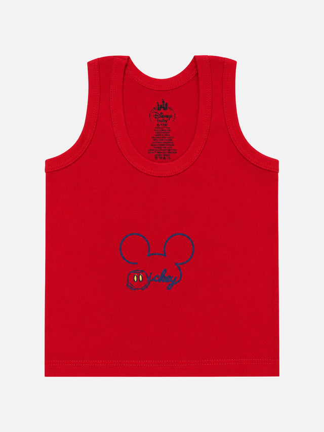 Baby Boys Mickey & Friends Innerwear Vest Cotton Regular Fit Round Neck Sleeveless for Everyday Comfort - Pack of 4