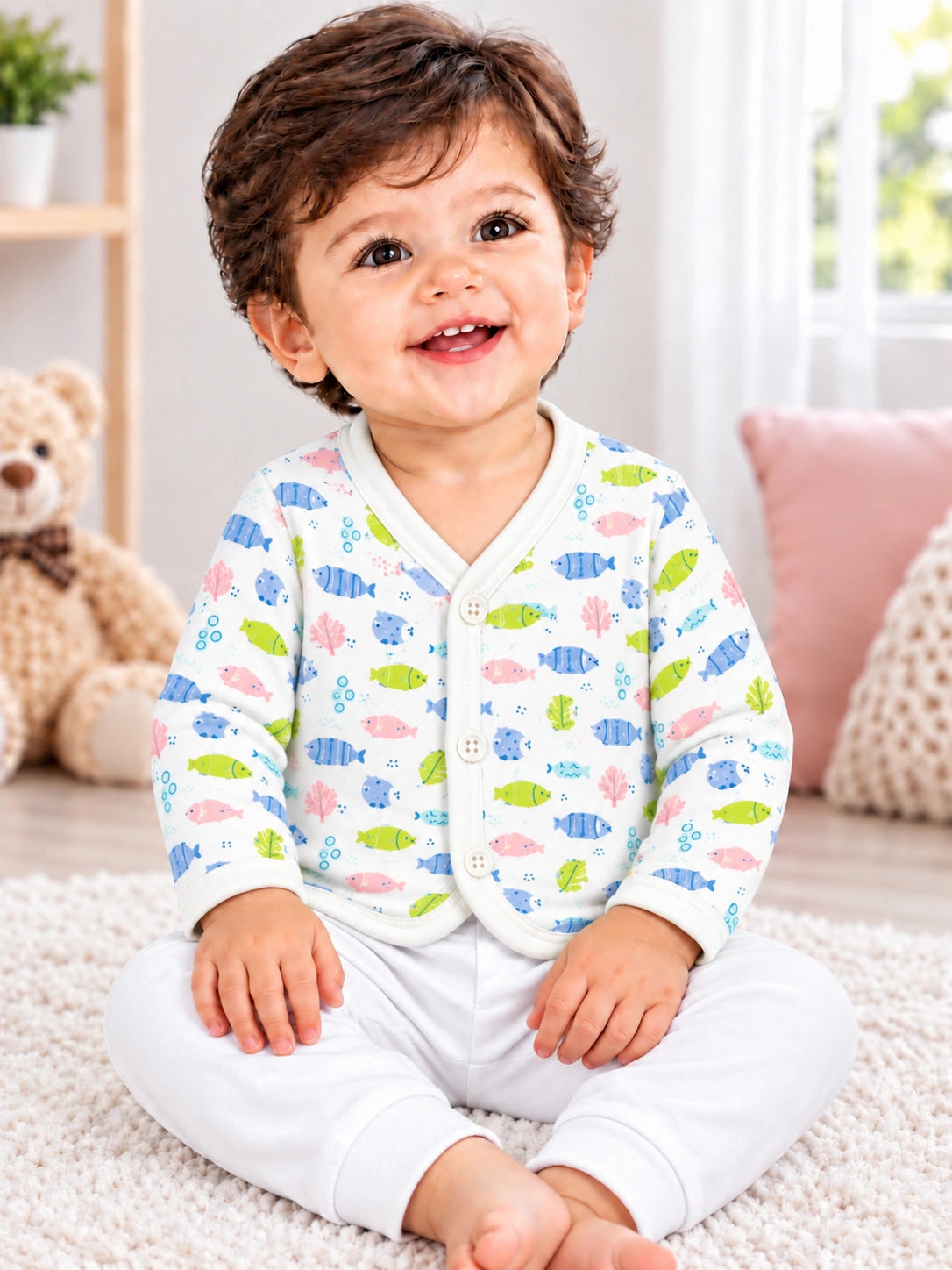 Unisex Front Open Full Sleeves Thermal Top with Soft Breathable Fabric for Baby Innerwear - Pack of 3