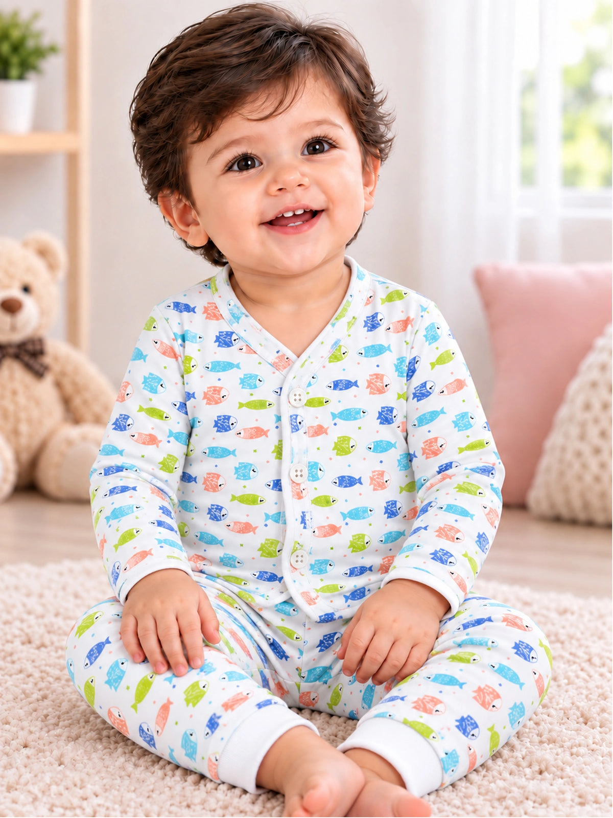 Unisex Cotton Rich Front Open Thermal Suit with Full Sleeve Top and Pant Combo for Stretchy Winter Wear