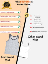 Boys Round Neck Sleeveless Innerwear Vest for Everyday Comfort, Regular Use and Easy Layering Under Clothing - Pack of 3