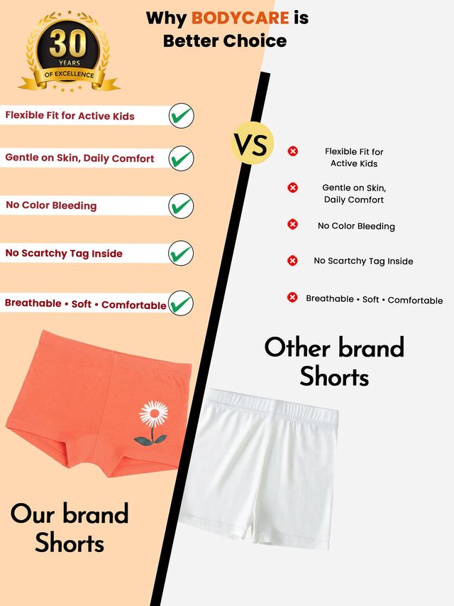 Girls 100% Cotton Boyshorts Inner Elastic Pack of 3 - Bodycare