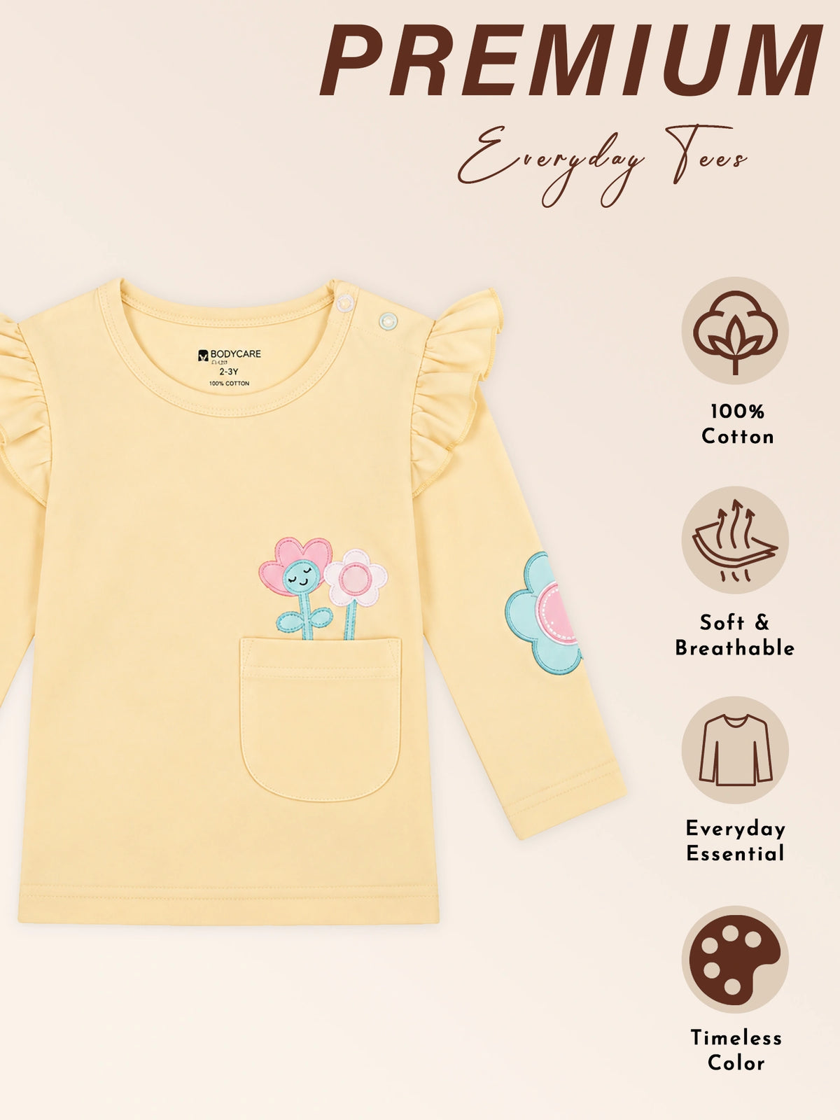 Baby Girls Interlock Cotton T-Shirt with Regular Fit and Soft Breathable Fabric for Casual Everyday Comfort