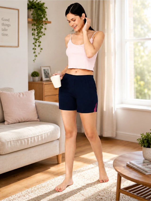 Women 100% Cotton Shorts with Side Pockets, Casual Regular Fit and Comfortable Everyday Styling Essentials