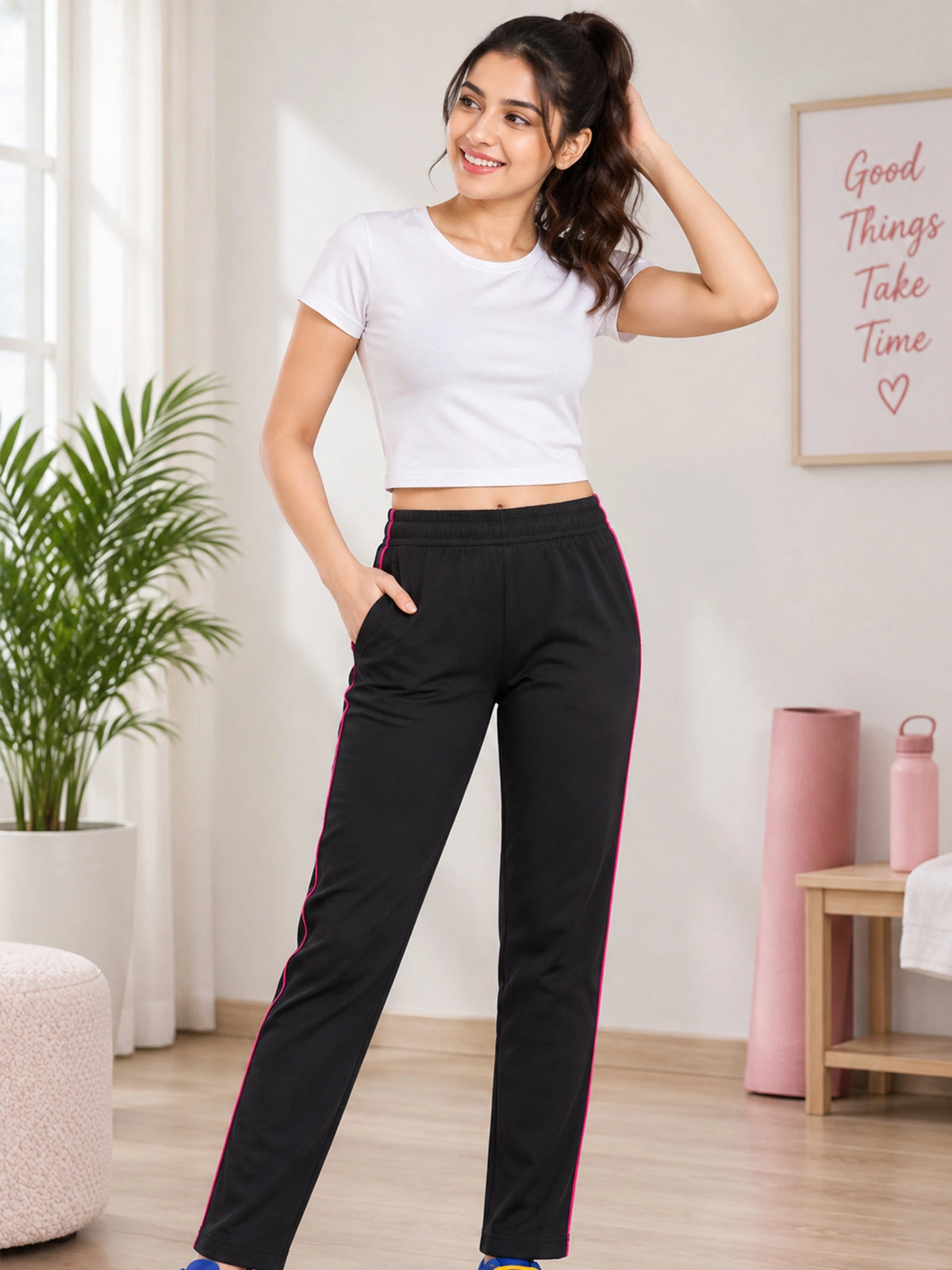 Women Cotton Track Pant with Side Pockets and Regular Fit Jogger Style for Active Casual Wear and Easy Movement