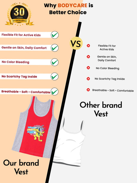 Bodycare Tom & Jerry Boys Vest Round Neck Sleeveless Pack Of 3 - Bodycare