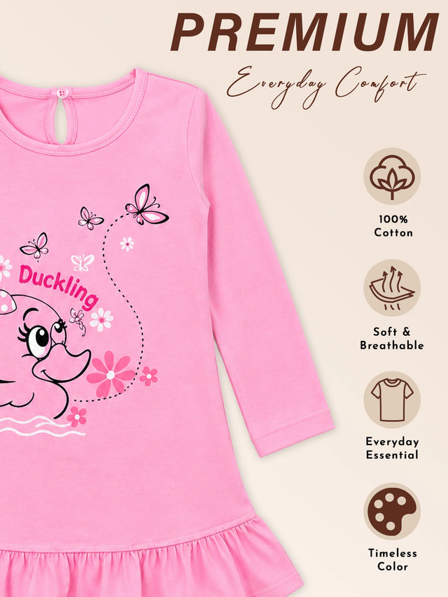 Baby Girls 100% Cotton Full Sleeve Frock with Breathable Fabric, Skin Friendly Regular Fit and Comfortable Wear - Pack of 1