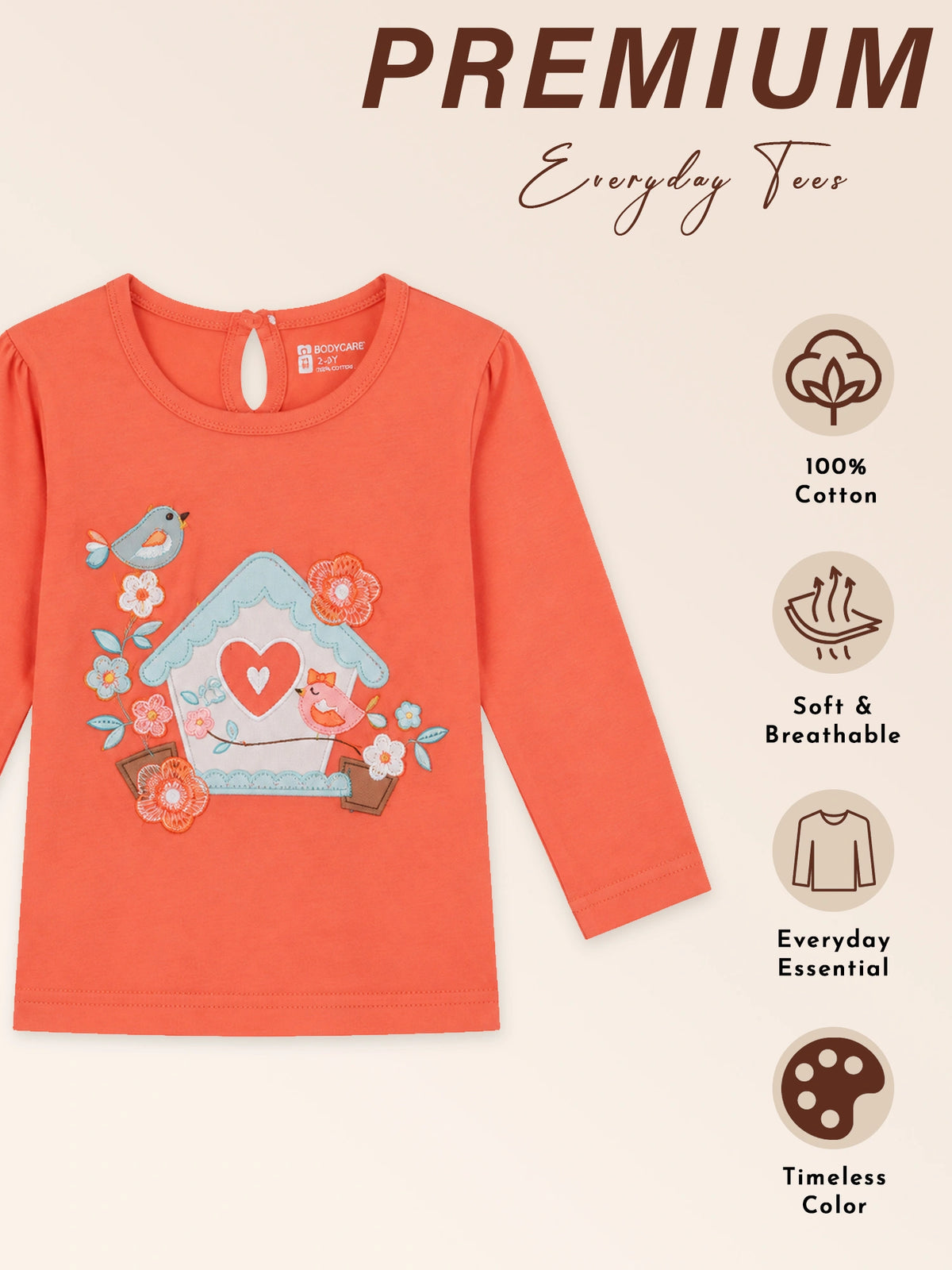 Baby Girls 100% Cotton Printed Full Sleeve T-Shirt with Regular Fit for Casual, Everyday Wear and Regular Use