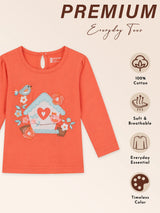 Baby Girls 100% Cotton Printed Full Sleeve T-Shirt with Regular Fit for Casual, Everyday Wear and Regular Use