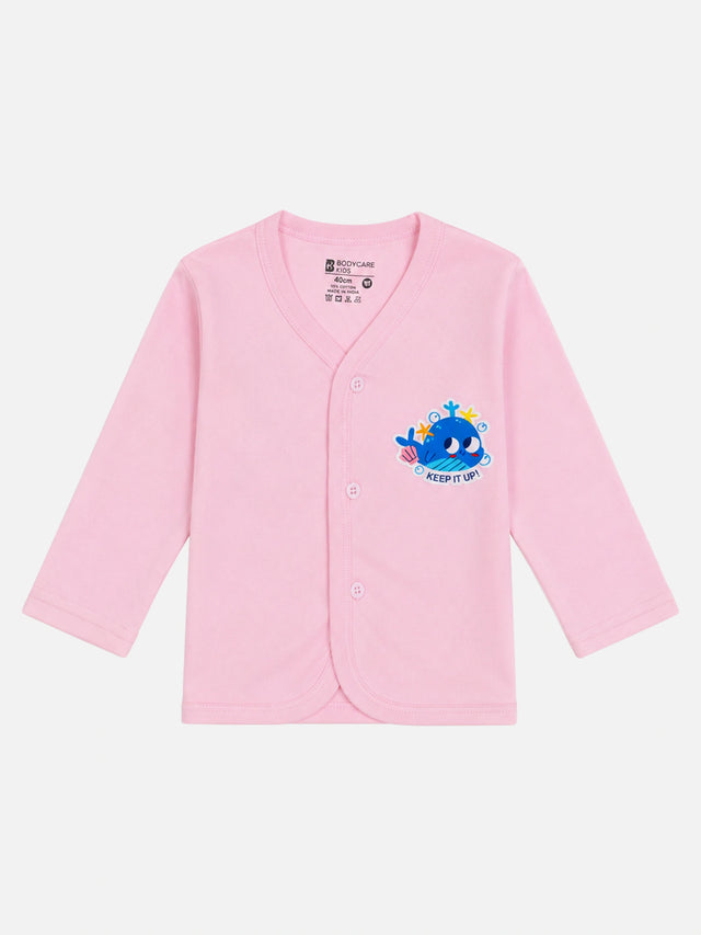 Baby Cotton Rich Front Open Full Sleeves Pajami Suit for Sleepwear Comfort, Easy Dressing and Regular Nightwear