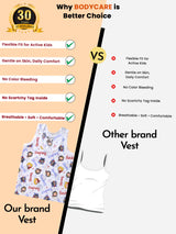 Unisex Baby 100% Cotton Sleeveless Vest with Round Neck, Cute Prints and Breathable Innerwear Comfort - Pack of 3