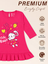 Baby Girls 100% Cotton Full Sleeve Frock with Breathable Fabric, Skin Friendly Regular Fit and Comfortable Wear - Pack of 1