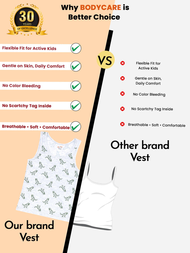 Boys 100% Cotton Round Neck Vest with Regular Fit for Everyday Innerwear Comfort and Daily Use - Pack of 2
