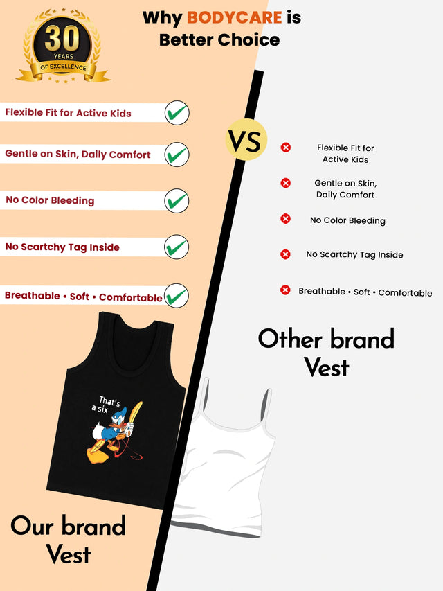 Boys Mickey & Friends Innerwear Vest 100% Cotton Skin Friendly Lightweight Round Neck Sleeveless for Everyday Comfort - Pack of 3