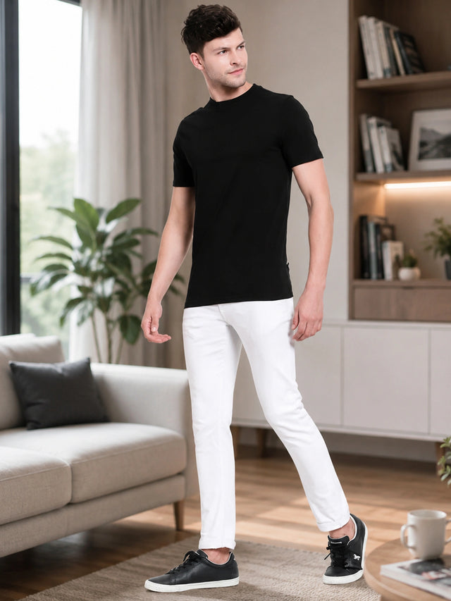 Men 100% Cotton Round Neck T-Shirt with Half Sleeves, Soft Regular Fit Comfort and Everyday Casual Wear