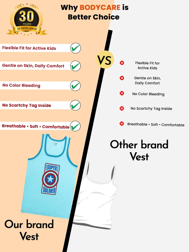 Boys 100% Cotton Round Neck Sleeveless Vest with Regular Fit for Everyday Innerwear Comfort - Pack of 4