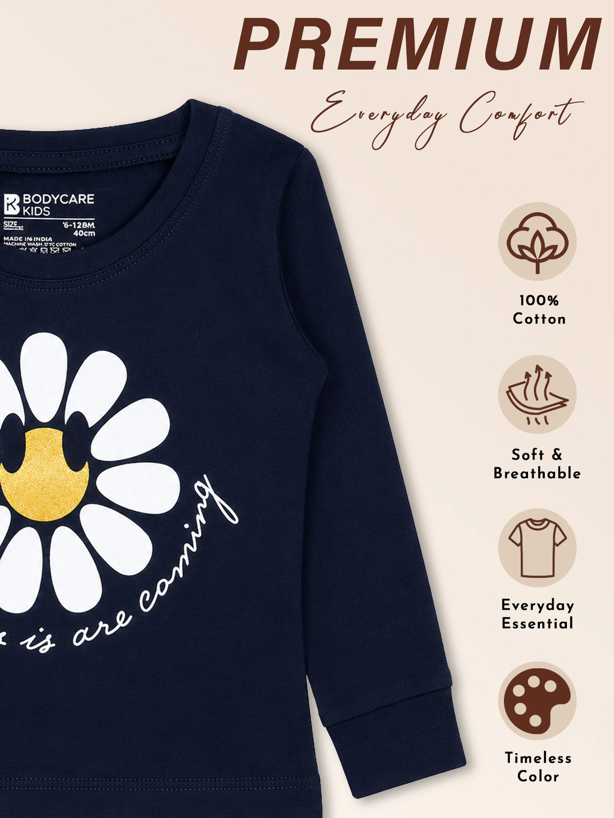 Baby Girls Solid T-Shirt Round Neck Full Sleeves Casual Wear Top for Playtime, Travel and Everyday Outfits - Pack of 1