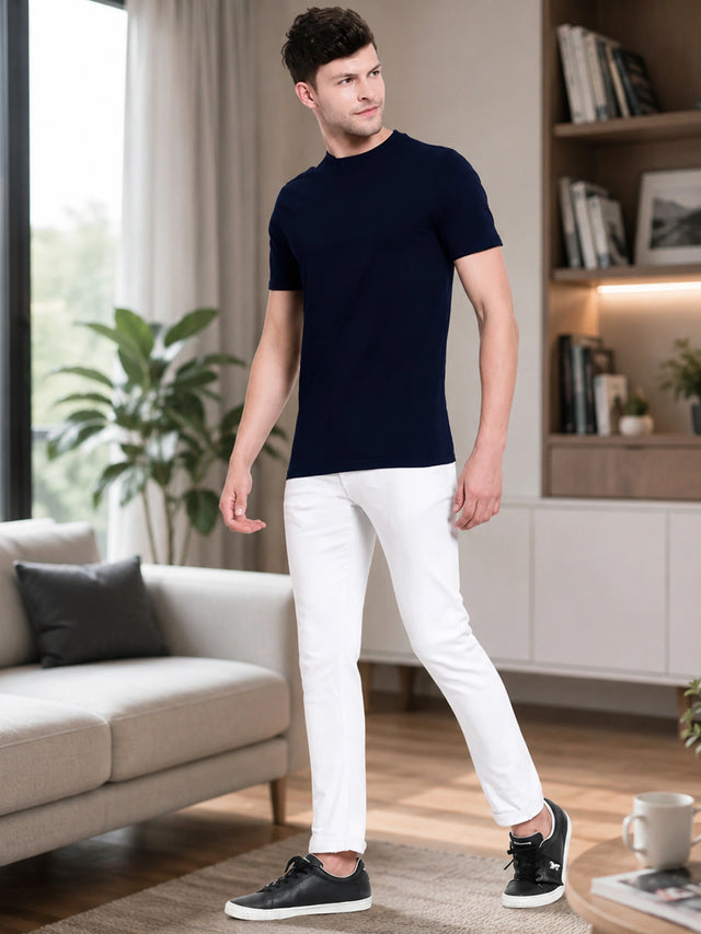 Men 100% Cotton Round Neck T-Shirt with Half Sleeves, Soft Regular Fit Comfort and Everyday Casual Wear