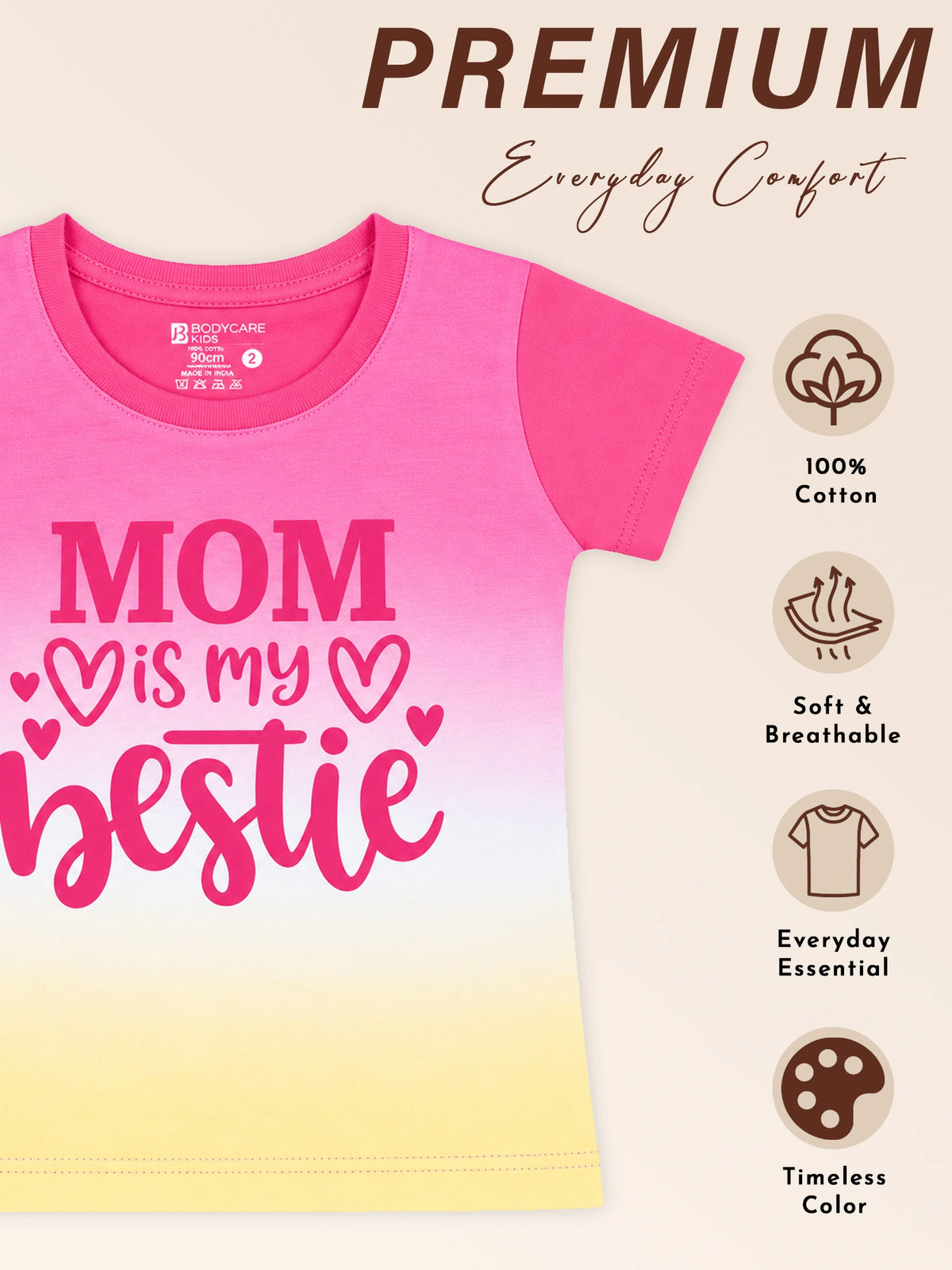 Baby Girls Round Neck Half Sleeve T-Shirt for Casual Wear, Easy Movement, Everyday Comfort and Regular Use