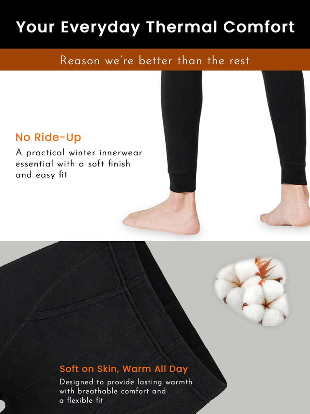 Men Thermal Bottom with Full Length Thin Fabric Warmth, Comfortable Winter Innerwear Fit and Cold Weather Essential
