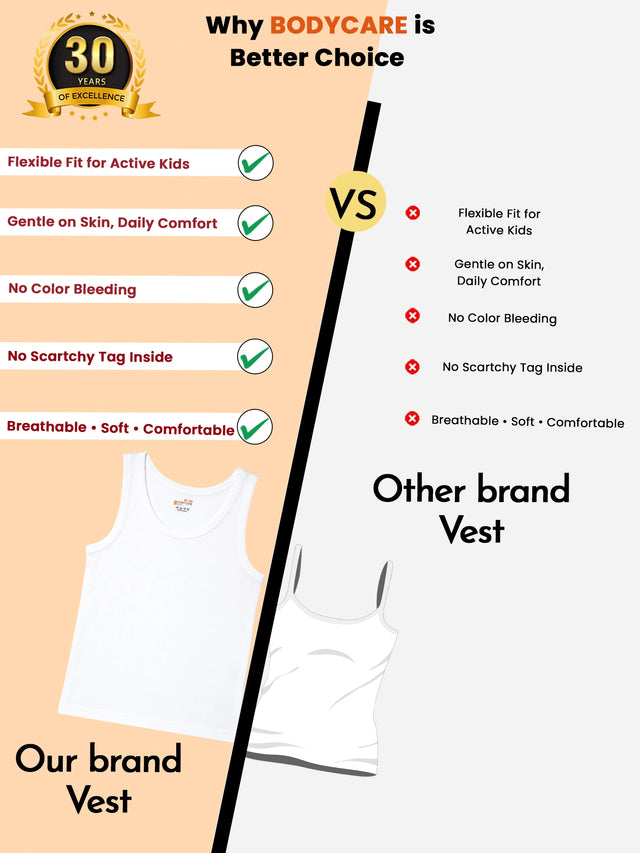 Boys GOTS Certified Organic Cotton Sleeveless Vest with Round Neck, Breathable Skin Friendly Innerwear Comfort - Pack of 2