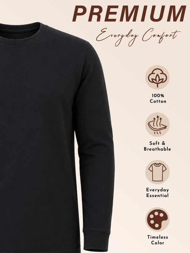 Men Rich Cotton T-Shirt Round Neck Full Sleeves with Regular Fit Styling for Casual Wear and Wardrobe Essentials