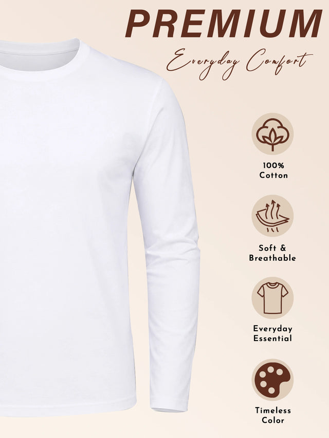 Men Rich Cotton T-Shirt Round Neck Full Sleeves with Regular Fit for Everyday Casual Wear and Easy Layering