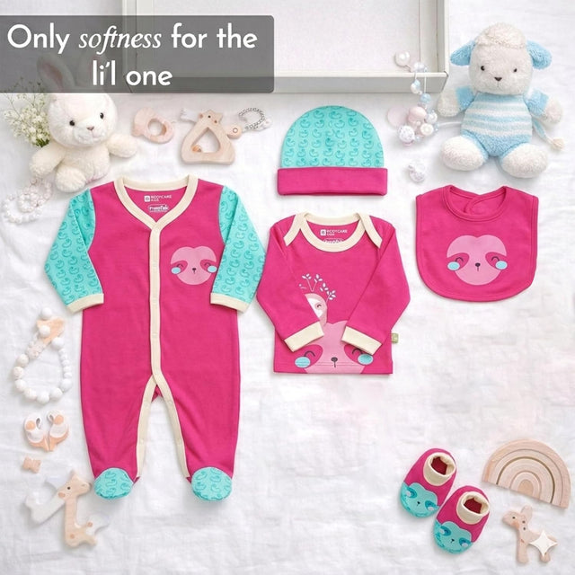 Bodycare Newborn Baby Gift Set for Boys & Girls, Cotton Clothing Set, Hospital Ready Combo Gift Hamper (5 Pcs, 0-6 Months)