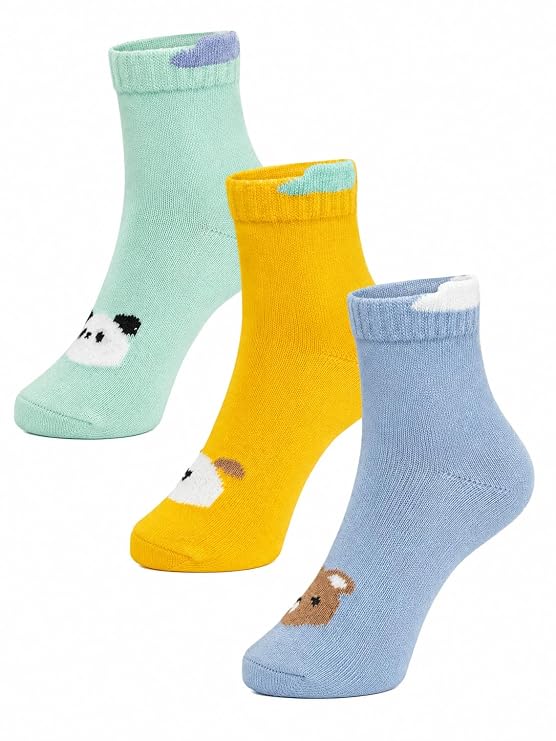 Anti Skid Ankle Length Socks for Infants Pack of 3 Pairs Non Terry Cotton Blend Grip Socks for Baby Boys & Girls