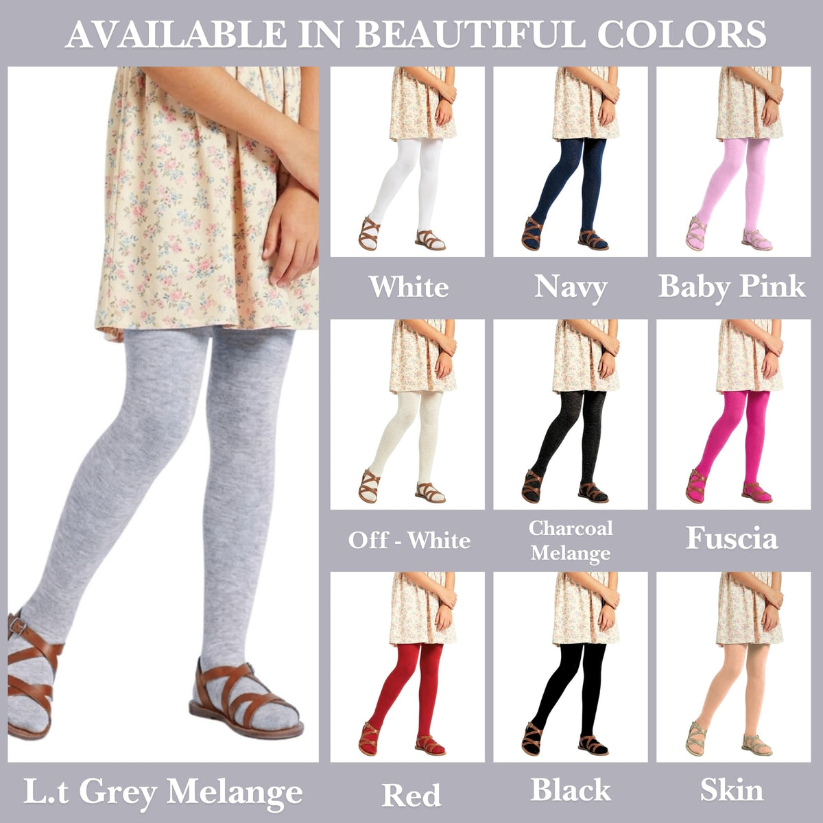 Girls' Non Terry Stretch Tights - Lt Grey Mlng - 8