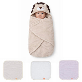 Baby 3D Hoodtowel&W.Cloth - Blanket & 3 Washcloth - F