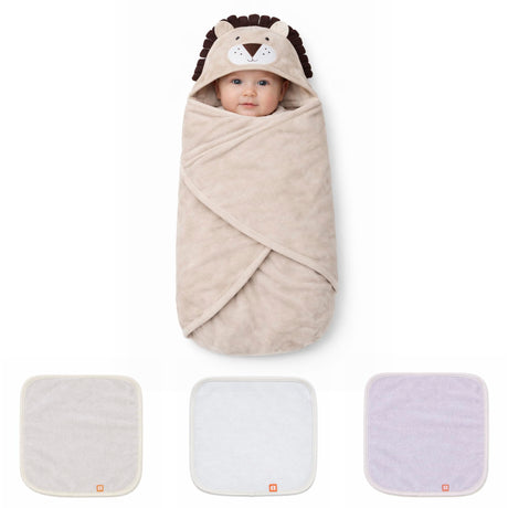 Baby 3D Hoodtowel&W.Cloth - Blanket & 3 Washcloth - F
