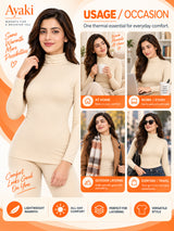 Women Miyabi Thermal Top with High Neck Full Sleeves, Regular Fit Warmth and Winter Innerwear Comfort