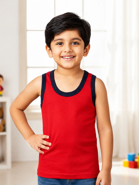 Boys Cotton Rib Vest Round Neck Sleeveless Pack of 4