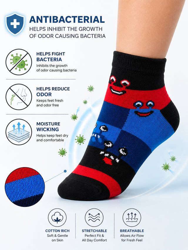 Boys Antibacterial Super Soft Socks for Everyday Comfort, Regular Wear and Casual Wardrobe Use - Pack of 3