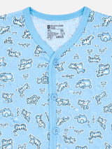 Baby 100% Cotton Front Open Half Sleeves Short Suit Self Design