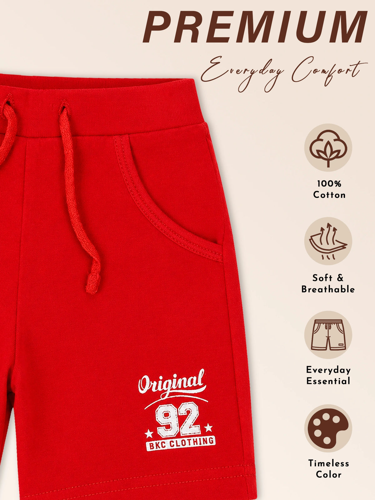 Baby Boys 100% Cotton Shorts for Everyday Casual Wear, Easy Movement and Regular Wardrobe Comfort Essentials