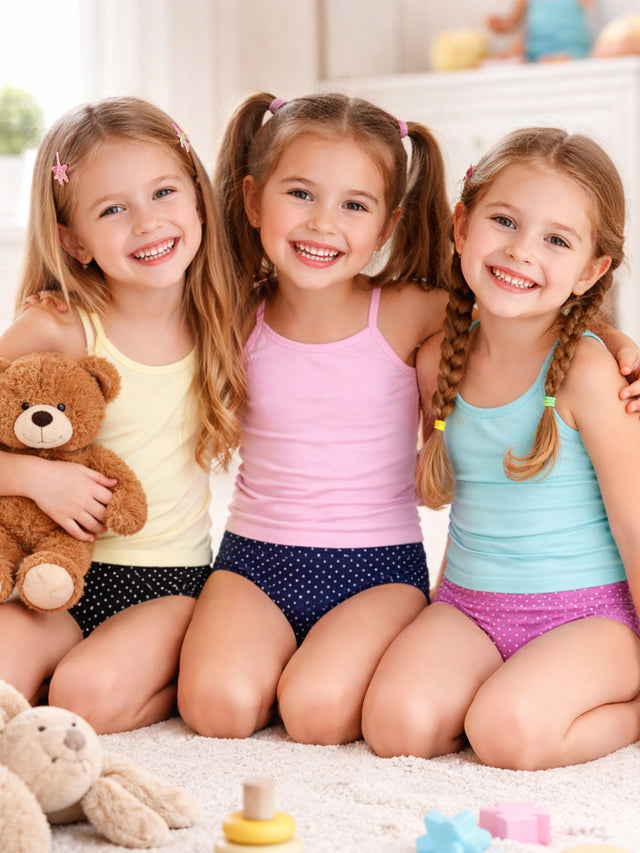 Girls Cotton Spandex Panty with Inner Elastic, Mid Waist Fit and Full Coverage for Everyday Comfort - Pack of 3