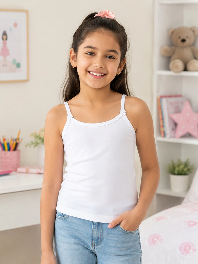 Girls Sleeveless Vest Camisole Design for Comfortable Everyday Innerwear Essentials and Regular Use - Pack of 6
