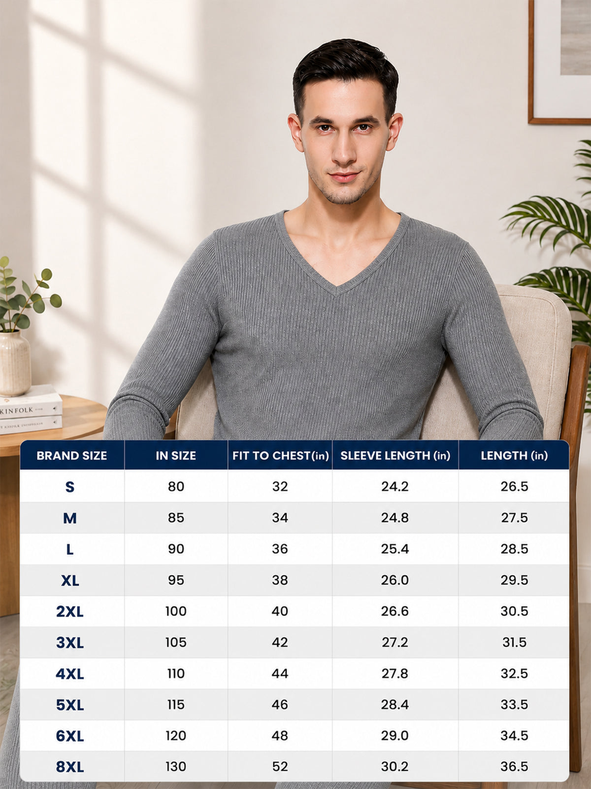 Men Antibacterial Thermal Top with V Neck and Full Sleeves for Winter Base Layering and Cold-Weather Comfort Essentials
